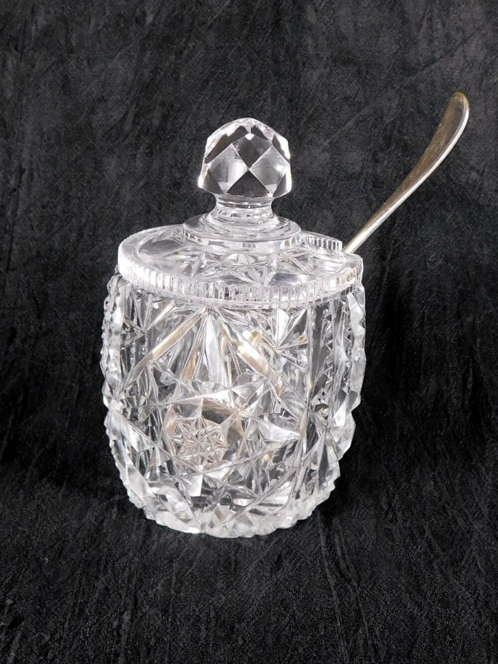 Small Cut Crystal Jelly Jar Honey Pot with Spoon # 27775